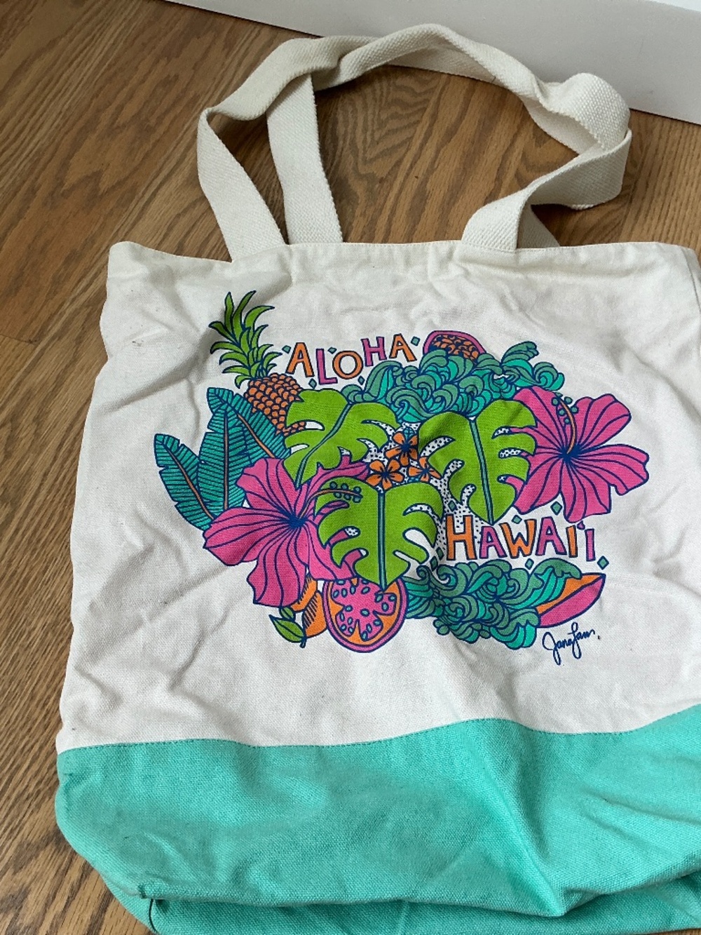 Jana Lam Hawaii Canvas Tote Hibiscus Palm Tree